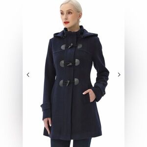 Cinzia Rocca Icons Wool Blend Duffle Coat Toggle Hood Navy Size 4 Small NWOT